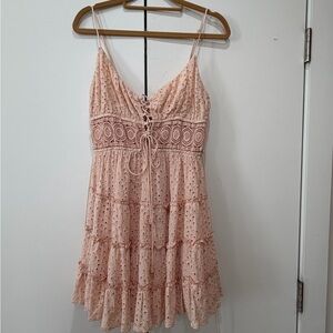 Surf Gypsy Women's Cottage Boho Fairy lace Eyelet Pink Mini Dress Sz Small